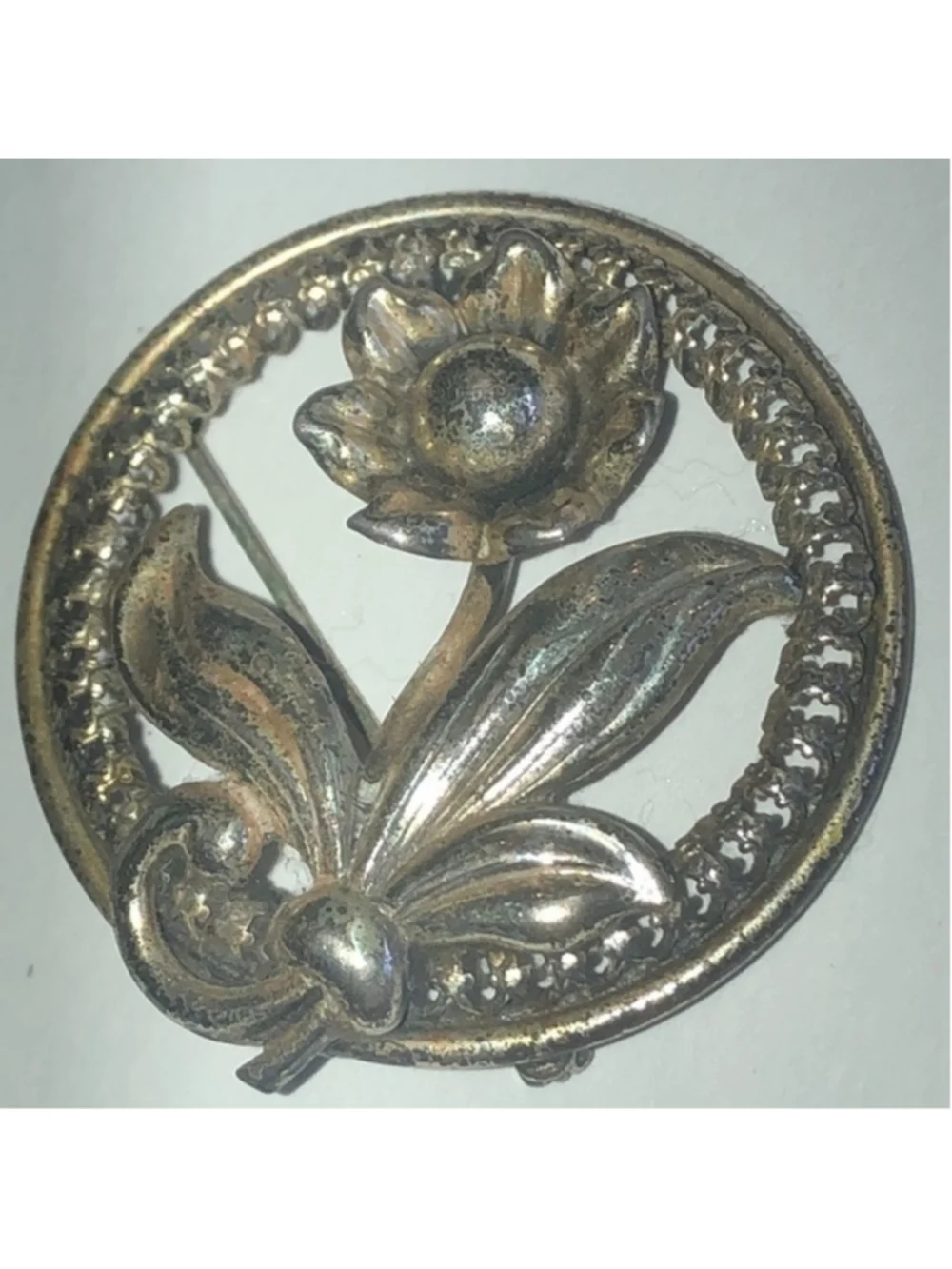 Danecraft Sterling Silver Floral Round Brooch Shoulder Pin